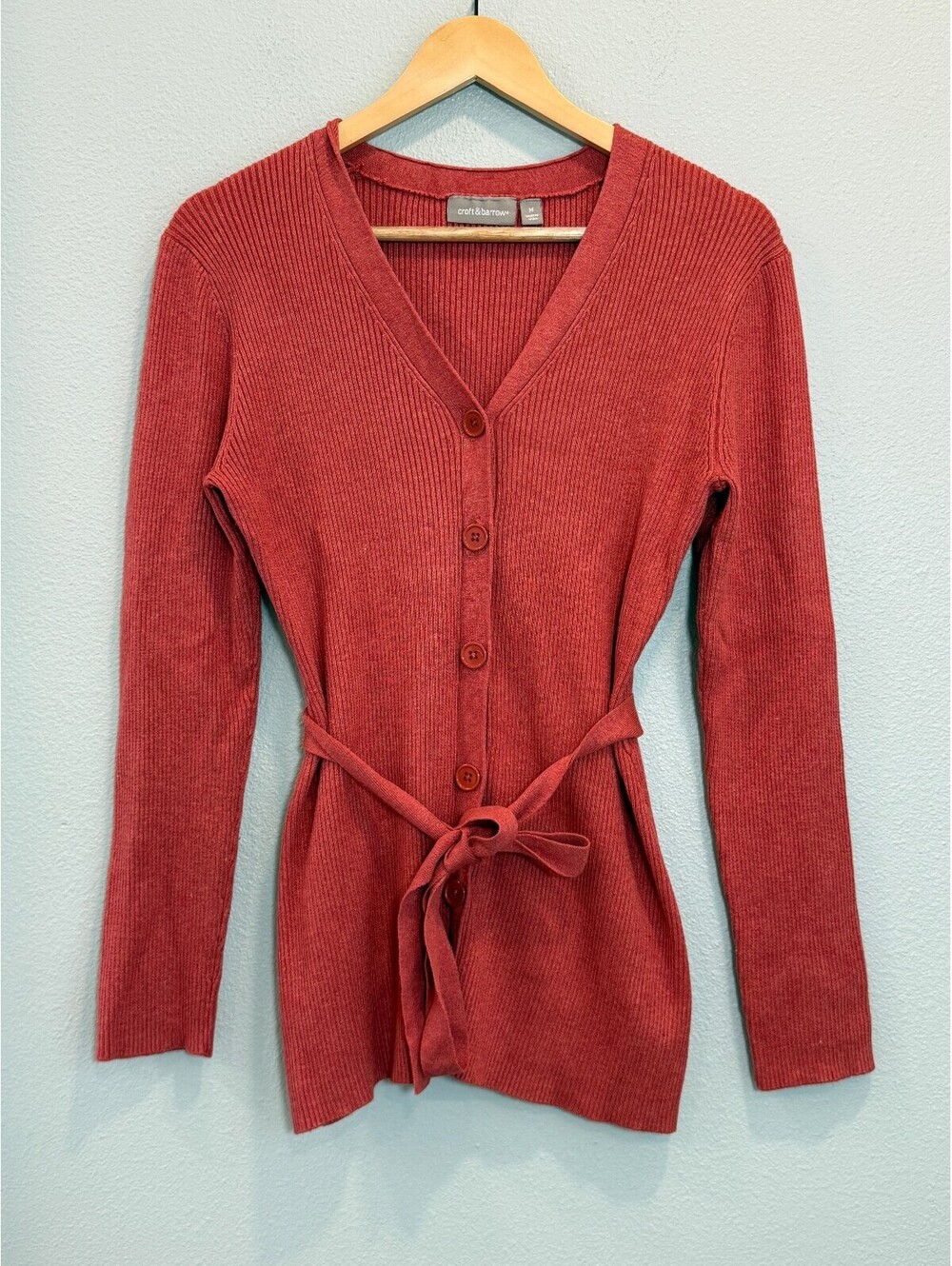 Croft & Barrow Ribbed Rusty Orange Cardigan Sweater - Women's Medium NWOT